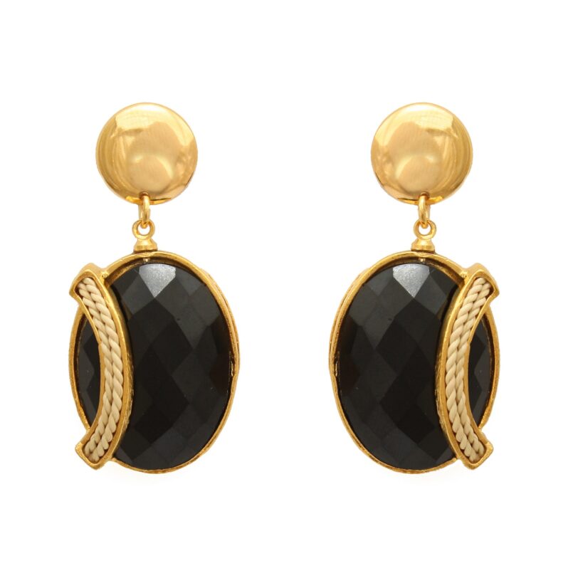 Aretes laterra redondos con cristal hexagonal negro