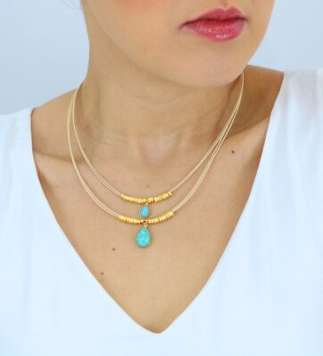 Collar Laterra layering doble cuarzo turqueza